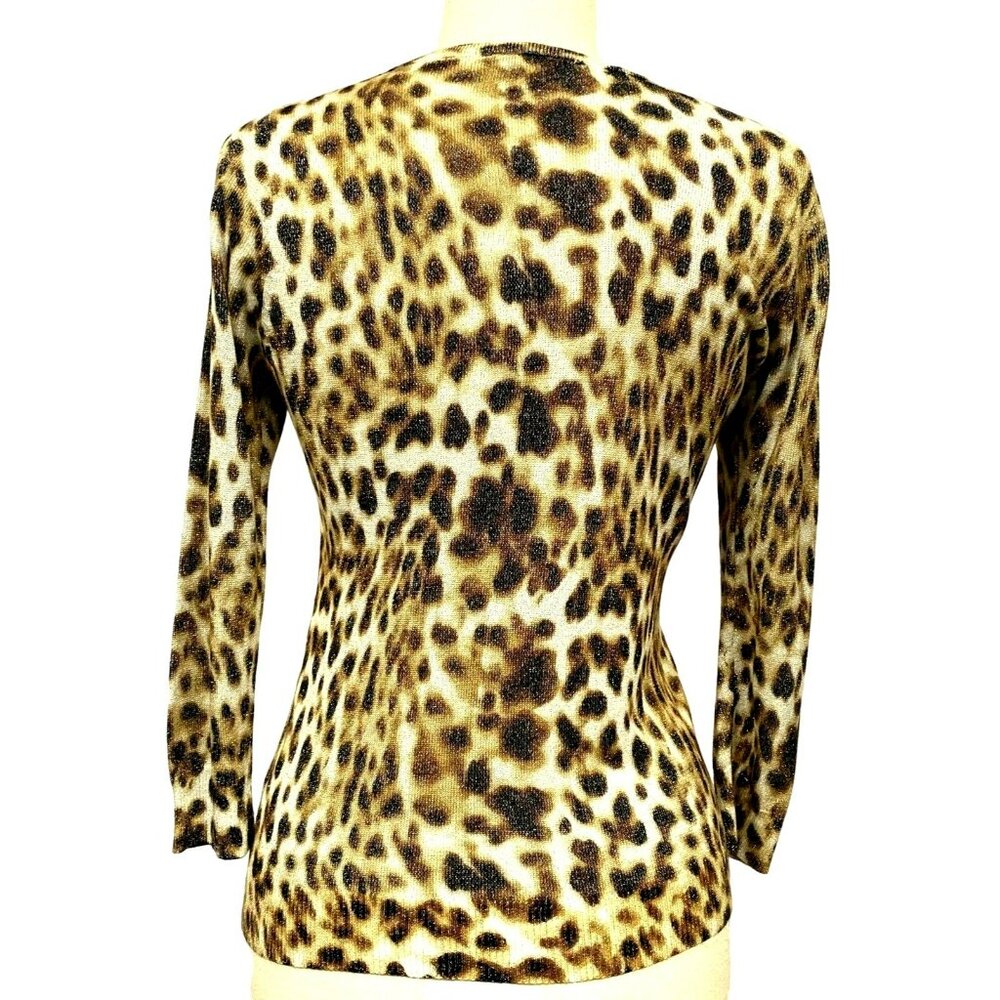Joseph A.  Metallic Leopard Print Button Front Cardi Long Sleeve Sweater Sz M - Picture 7 of 7
